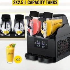 380W kommersiell slushmaskin med 2x2,5 L tank, bekväm manöverpanel, snabb kylning, användarvänlig design, bred applikation