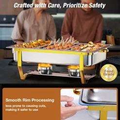 Matuppvärmare-Warmounts rektangulära guldfärgade varmhållningskärl bufféset om 4, 7,6 l styck, matvärmare i rostfritt stål med insatser i flera storlekar, hopfällbar ram | CDON