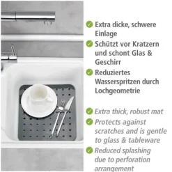 Mattor & Galler Till Diskhoar-WENKO Crystal Diskbänk, Diskbänksmatta Repskydd, Diskskydd, Plast, 27,5 x 31 cm, Grå