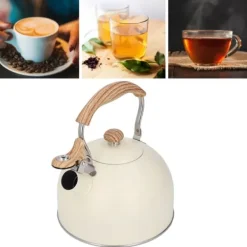 Whistling Kettle tekanna i rostfritt stål 2,5 L Whistling tekanna Ergonomiskt handtag Tekanna Beige