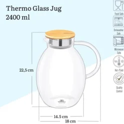 Wilmax glaskanna med bambulock 2400 ml | kanna för varma eller kalla drycker | vattenkanna i borosilikatglas | lämplig för gas- eller elektriska spisa | CDON