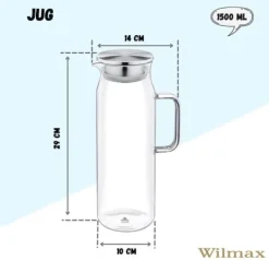 Karaffer-Wilmax glaskaraff 1,5 L i borosilikatglas, filter & stållock