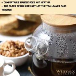 Kaffe- & Tekannor-Wilmax Glastekanna med tesil & bambulock 950 ml – värmebeständig kanna för teblommor & löste