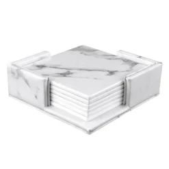 6x Glasunderlägg med Hållare - Fyrkantig