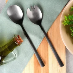 2x salladsskedar svart bestick för servering av sallader och rätter