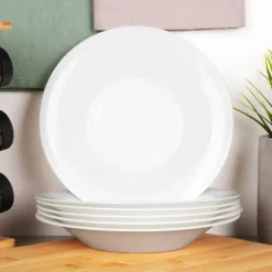 6x Stor djup mattallrik för sopprätter Vit tallrikset
