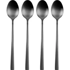 4x Svarta Cocktailskedar Långa Dessertskedar för Glass Kaffeskedar Set