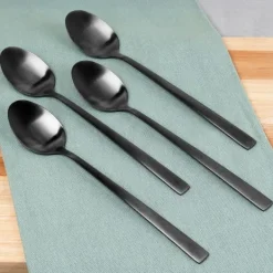 4x Svarta Cocktailskedar Långa Dessertskedar för Glass Kaffeskedar Set