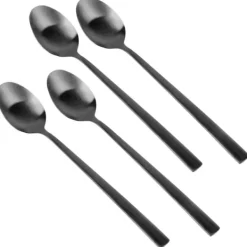 4x Svarta Cocktailskedar Långa Dessertskedar för Glass Kaffeskedar Set