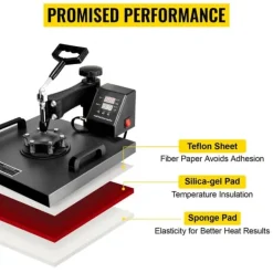 Ångpressar-38X38cm 2-i-1 multifunktionell värmepressmaskin med digital kontrollpanel, snabb uppvärmning, effektiv överföring, lätt att använda