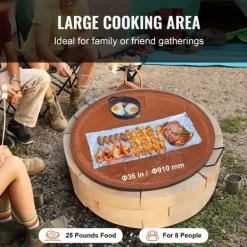 X-Marks Eldstad Grillgaller, Runt Matlagningsgaller, Tungt Stål BBQ Galler med Handtag, Bärbar Campingutrustning 36 tum Svart