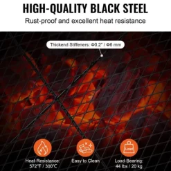X-Marks Eldstad Grillgaller, Runt Matlagningsgaller, Tungt Stål BBQ Galler med Handtag, Bärbar Campingutrustning 36 tum Svart