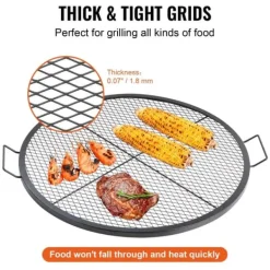 X-Marks Eldstad Grillgaller, Runt Matlagningsgaller, Tungt Stål BBQ Galler med Handtag, Bärbar Campingutrustning 36 tum Svart