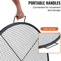 X-Marks Eldstad Grillgaller, Runt Matlagningsgaller, Tungt Stål BBQ Galler med Handtag, Bärbar Campingutrustning 36 tum Svart