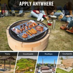 X-Marks Eldstad Grillgaller, Runt Matlagningsgaller, Tungt Stål BBQ Galler med Handtag, Bärbar Campingutrustning 36 tum Svart