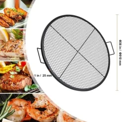 X-Marks Eldstad Grillgaller, Runt Matlagningsgaller, Tungt Stål BBQ Galler med Handtag, Bärbar Campingutrustning 36 tum Svart