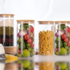 Förvaringsburkar-4x1300ml Förvaringsburkar i Borosilikatglas med Lufttät Lock (10x20cm)