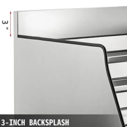 910x470x825 mm spritställ i rostfritt stål med 4 trappsteg och 3-tums bakstänk, stor kapacitet, justerbart stativ, genomtänkt design