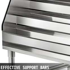 910x470x825 mm spritställ i rostfritt stål med 4 trappsteg och 3-tums bakstänk, stor kapacitet, justerbart stativ, genomtänkt design