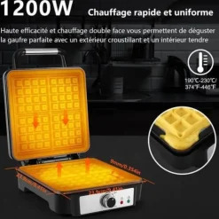 YASHE Belgisk Vaffeljern, 4 Skiver Vaffelmaskine, 1200W, Sølv/Sort