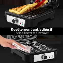 YASHE Belgisk Vaffeljern, 4 Skiver Vaffelmaskine, 1200W, Sølv/Sort