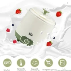 Yogurtmaskiner-Yoghurtmaskin 1,5 l med 2 glasburkar och sil, 20 W, för grekisk yoghurt, 3–5 personer, vit