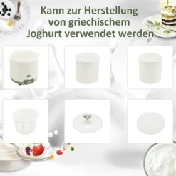 Yogurtmaskiner-Yoghurtmaskin 1,5 l med 2 glasburkar och sil, 20 W, för grekisk yoghurt, 3–5 personer, vit
