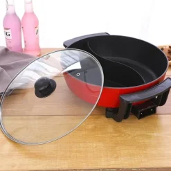 Elektriska Stekpannor & Wokar-Yuanyang Hot Pot - Elektrisk hotpot-gryta - 6 L - 1300 W - Delad 2 smaker - Rostfritt stål - Röd