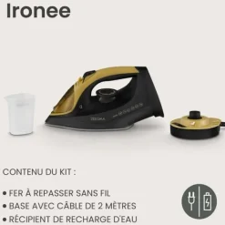 ZEEGMA Ironee - Sladdlös strykjärn - Horisontell och vertikal ångstrykning - 2600 W - Avkalkningssystem - Keramisk sål - Svart