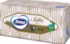 Pappersnäsdukar-Zewa Näsdukar för engångsbruk ZEWA Softis, 4-lagers, 80 st, i ask