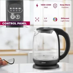Vattenkokare-Zilan Vattenkokare i glas med digital skärm och LED, 1.7lt, 5 temperaturinställningar, 2200W
